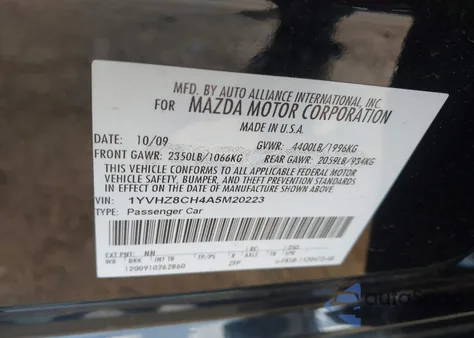 2010 Mazda Mazda6 I Touring from USA, damaged, VIN 1YVHZ8CH4A5M20223